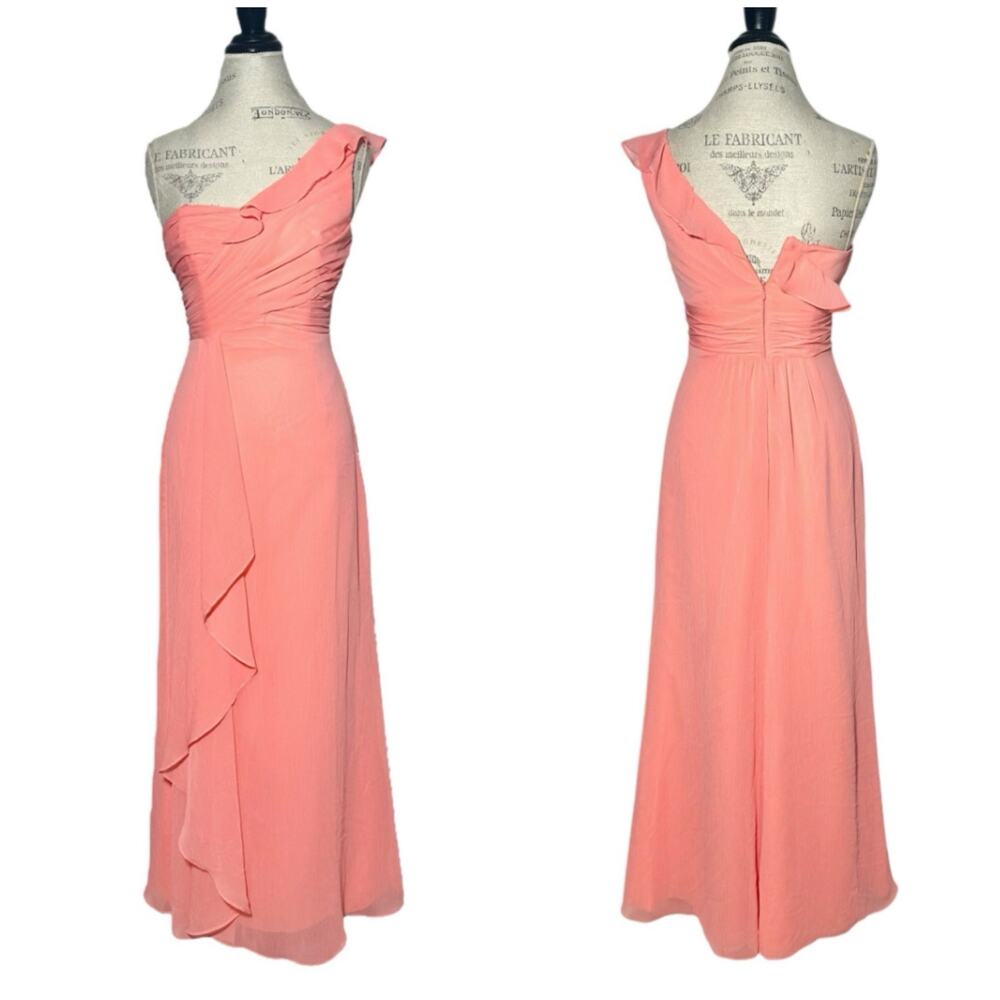 David's Bridal | Women | Coral Asymmetric Chiffon Bridesmaid Maxi Dress | Sz 4